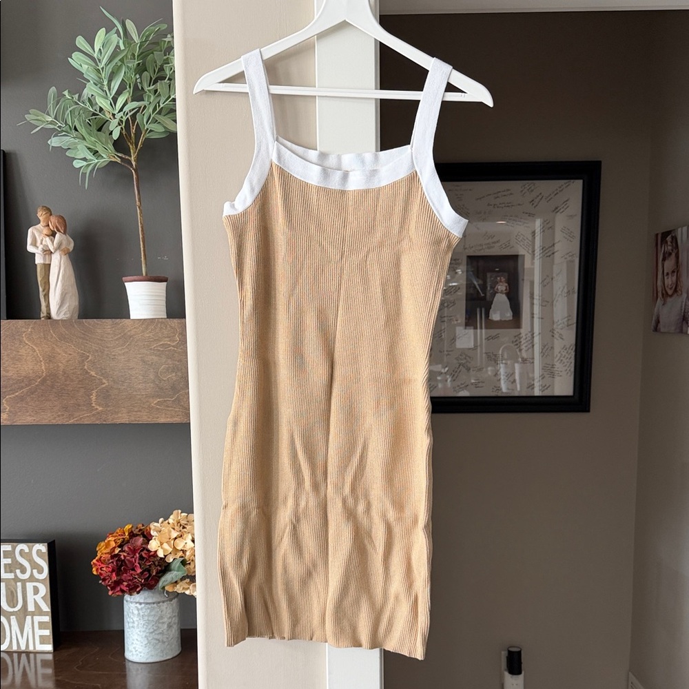 Lulu's Tan and White Mini Dress